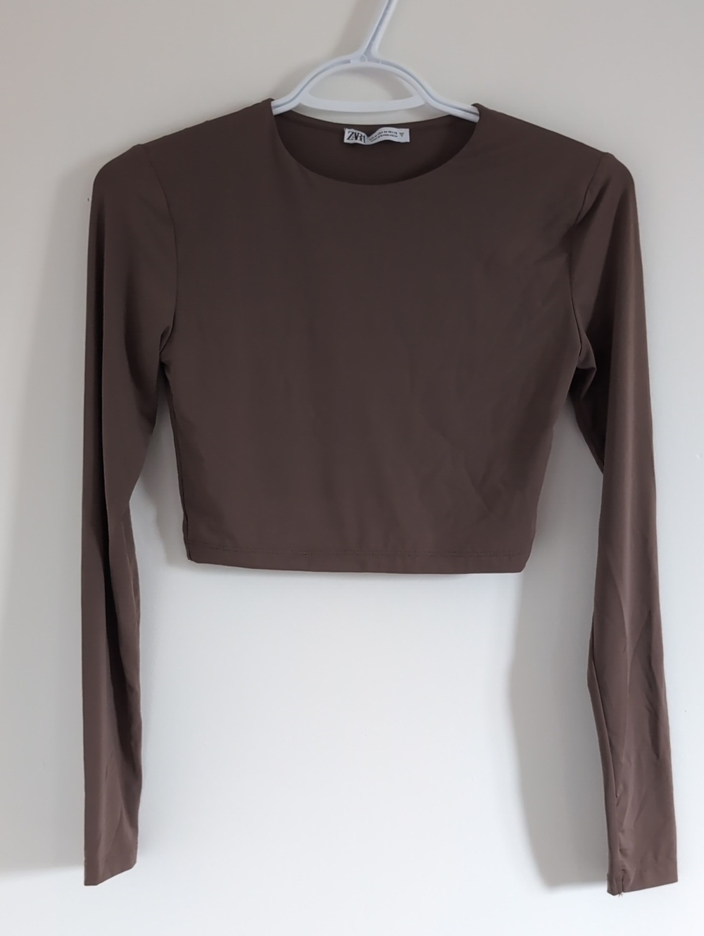 Zara Chocolate Brown Long-Sleeve Cropped Top
